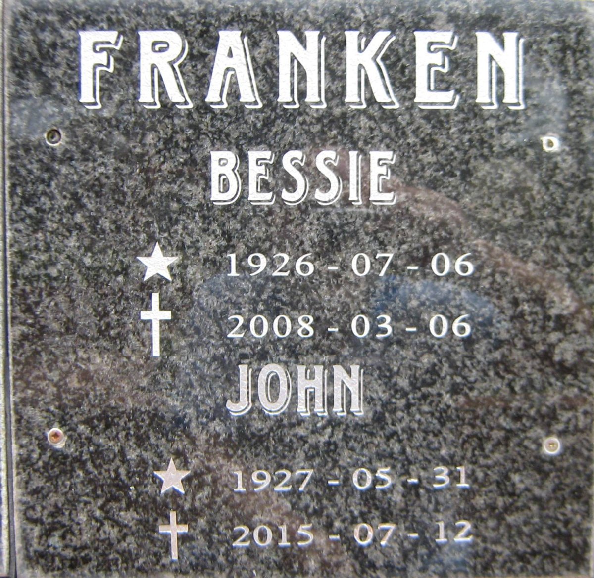FRANKEN John 1927-2015 &amp; Bessie 1926-2008