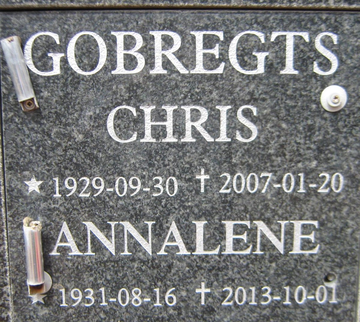 GOBREGTS Chris 1929-2007 &amp; Annalene 1931-2013