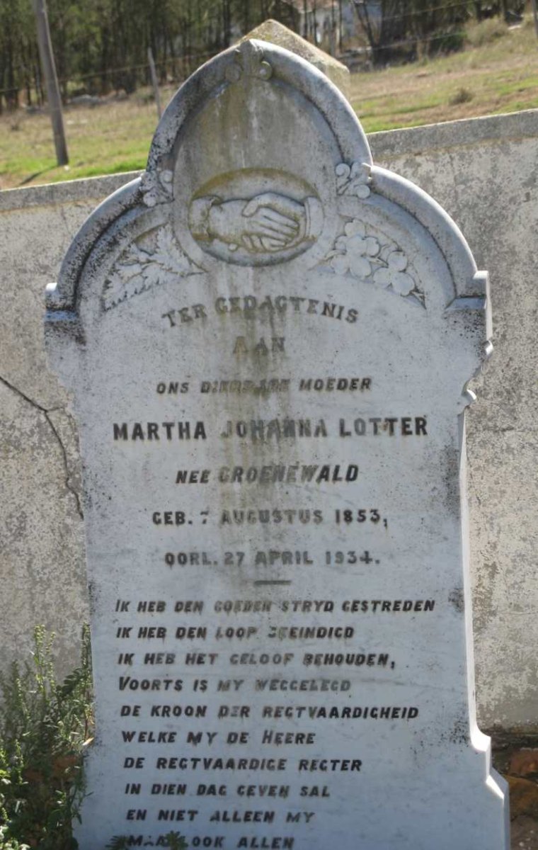 LOTTER Martha Johanna nee GROENEWALD 1853-1934