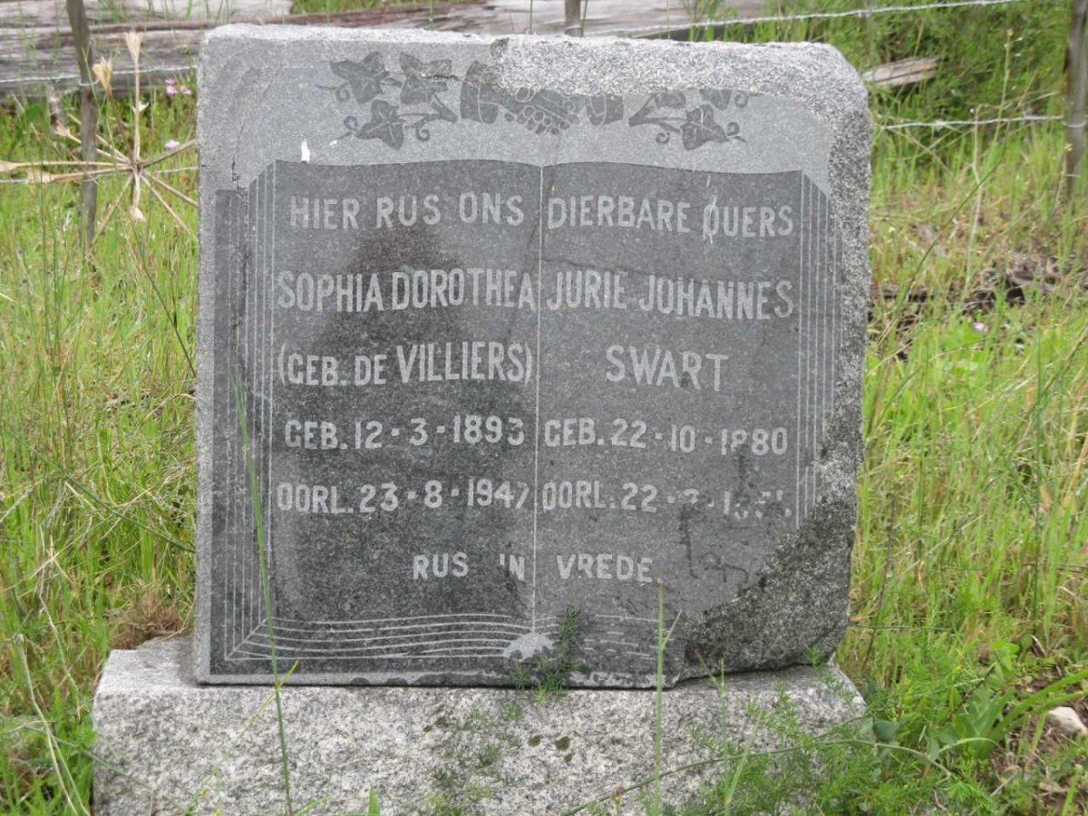 SWART Jurie Johannes 1880-195? &amp; Sophia Dorothea DE VILLIERS 1893-1947