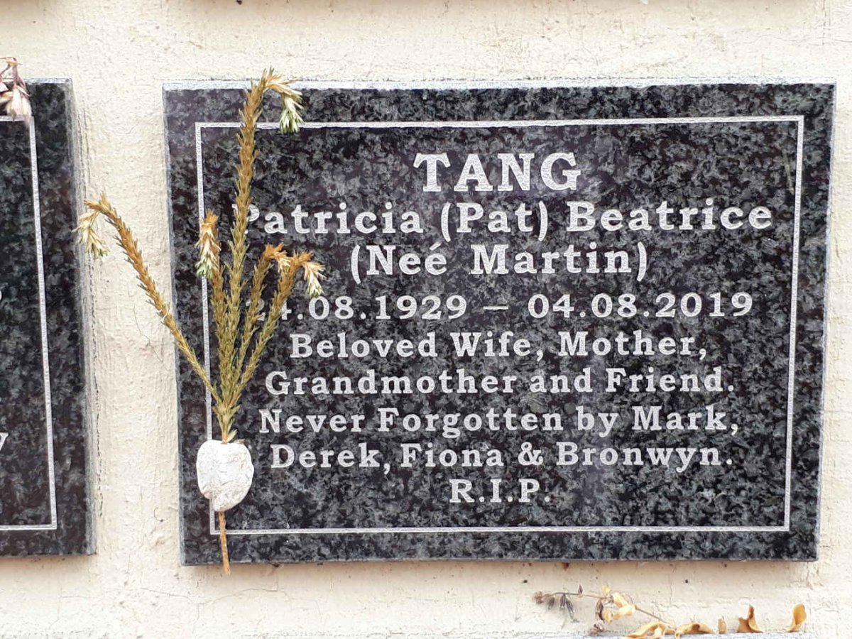 TANG Patricia Beatrice nee MARTIN 1929-2019