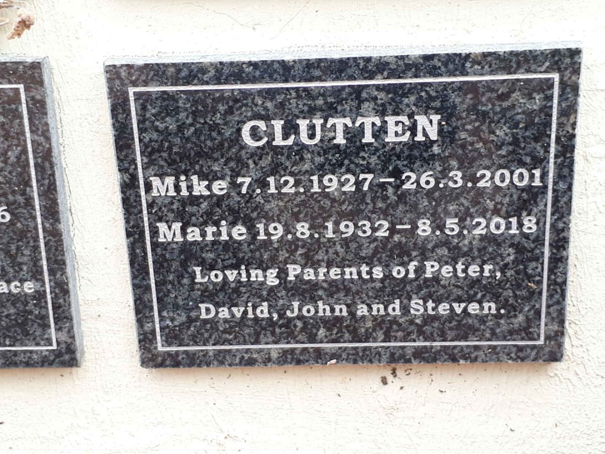 CLUTTEN Mike 1927-2001 &amp; Marie 1932-2018