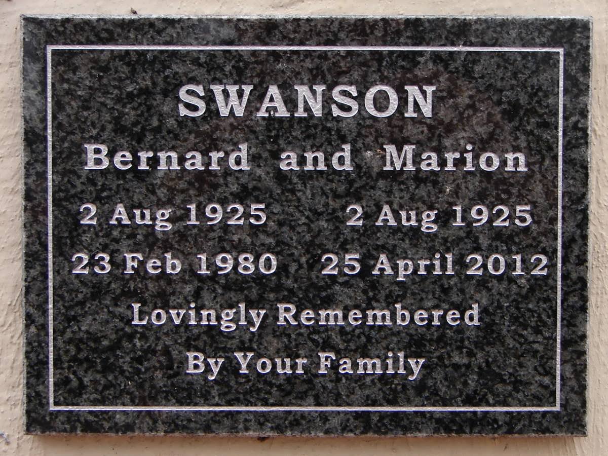 SWANSON Bernard 1925-1980 &amp; Marion 1925-2012
