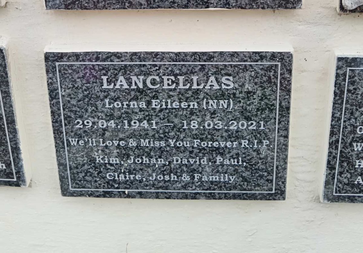 LANCELLAS Lorna Eileen 1941-2021