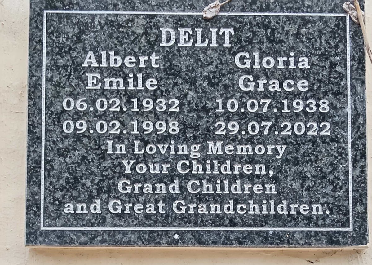 DELIT Albert Emile 1932-1998 & Gloria Grace 1938-2022 