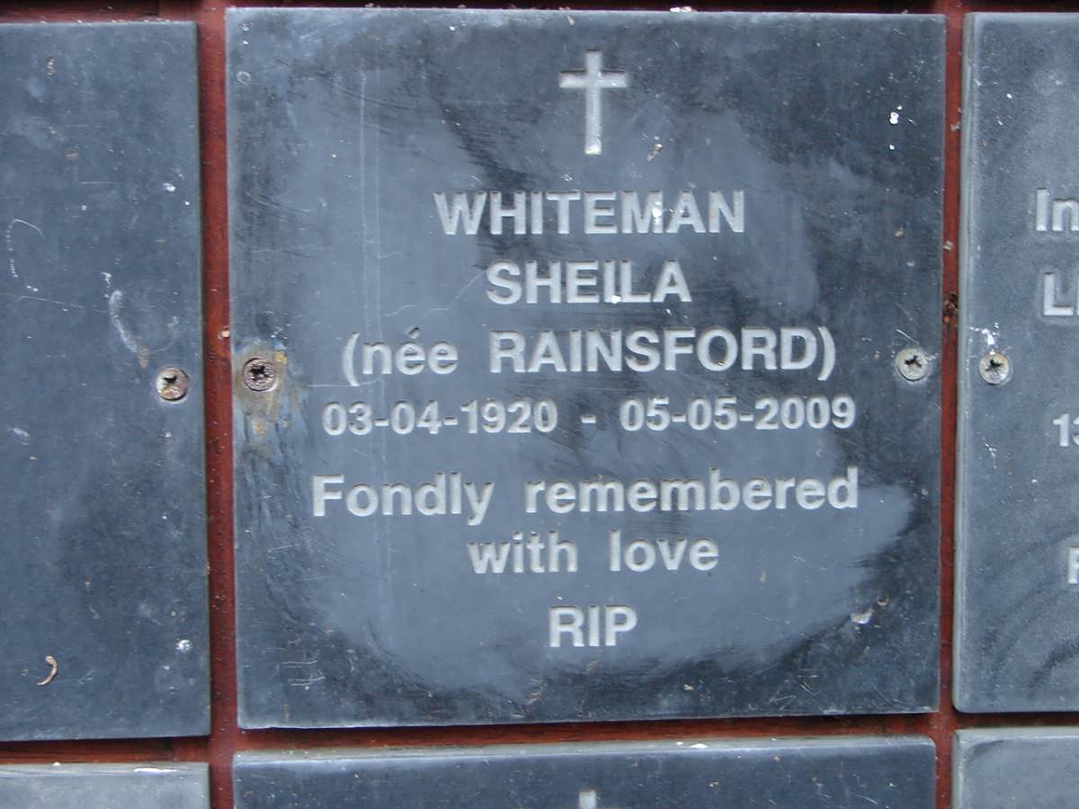 WHITEMAN Sheila nee RAINSFORD 1920-2009