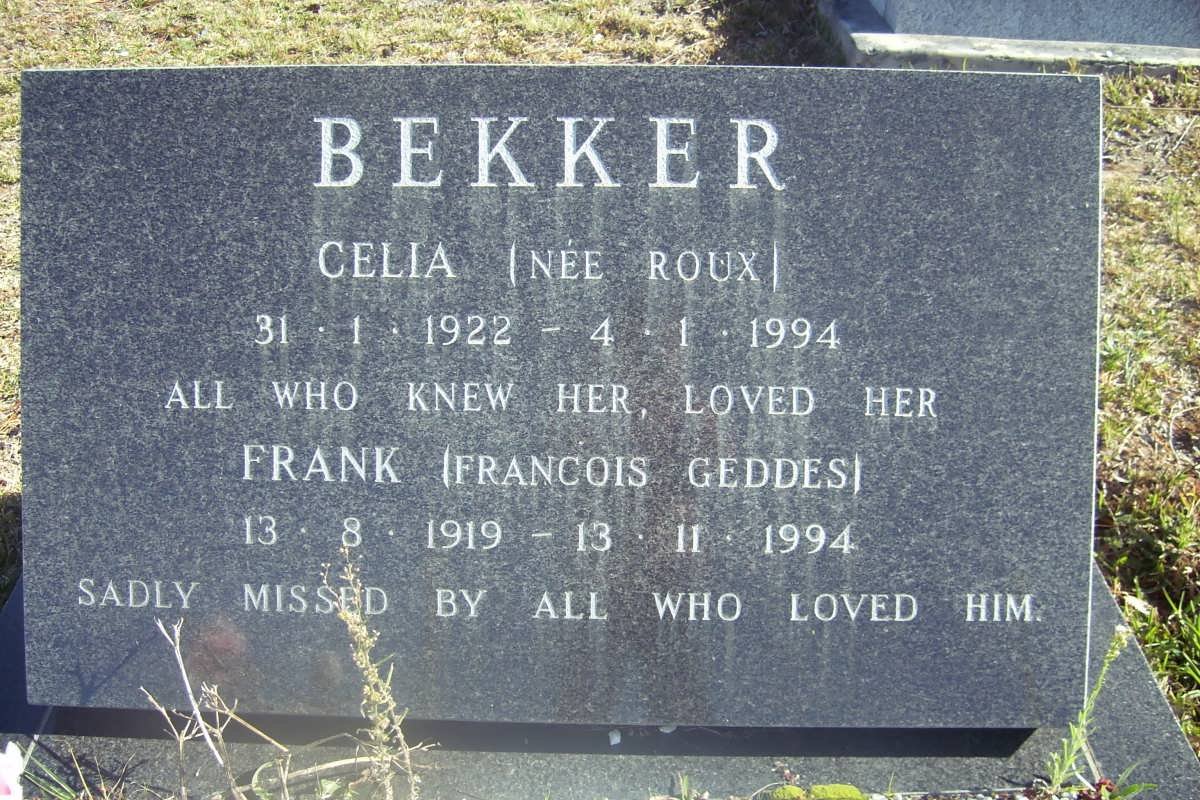 BEKKER Francois Geddes 1919-1994 &amp; Celia ROUX 1922-1994