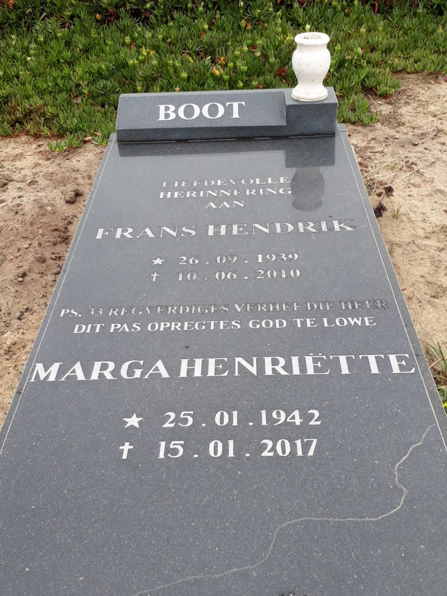 BOOT Frans Hendrik 1939-2010 &amp; Marga Henriette 1942-2017