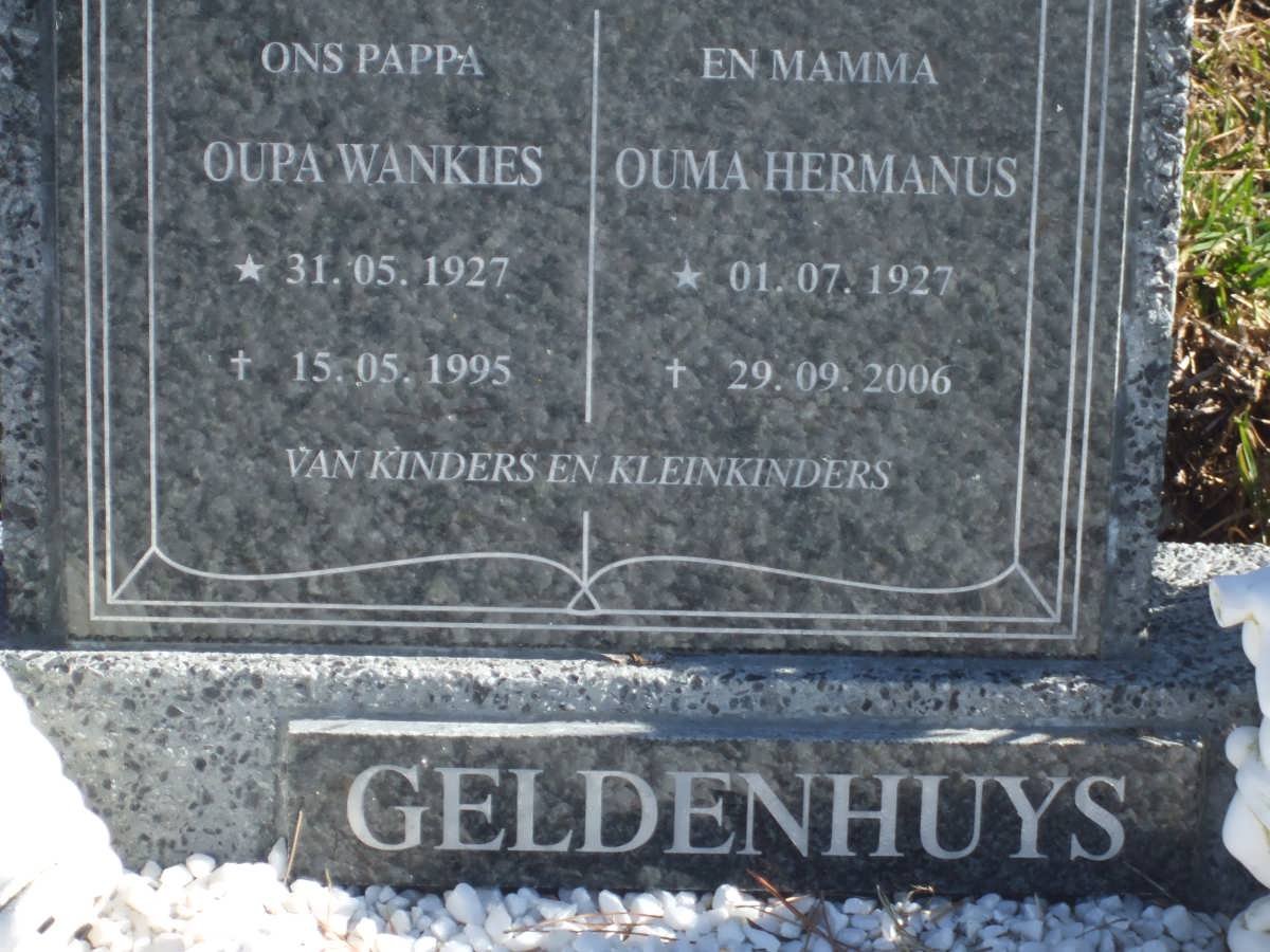 GELDENHUYS Oupa Wankies 1927-1995 &amp; Ouma Hermanus 1927-2006