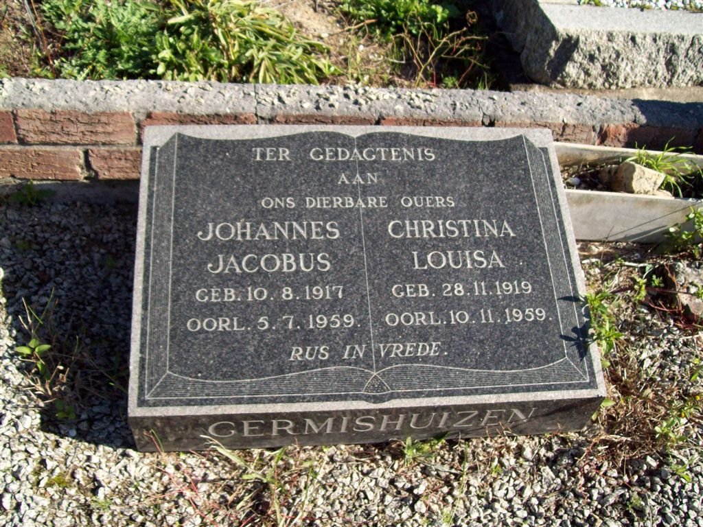 GERMISHUIZEN Johannes Jacobus 1917-1959 &amp; Christina Louisa 1919-1959