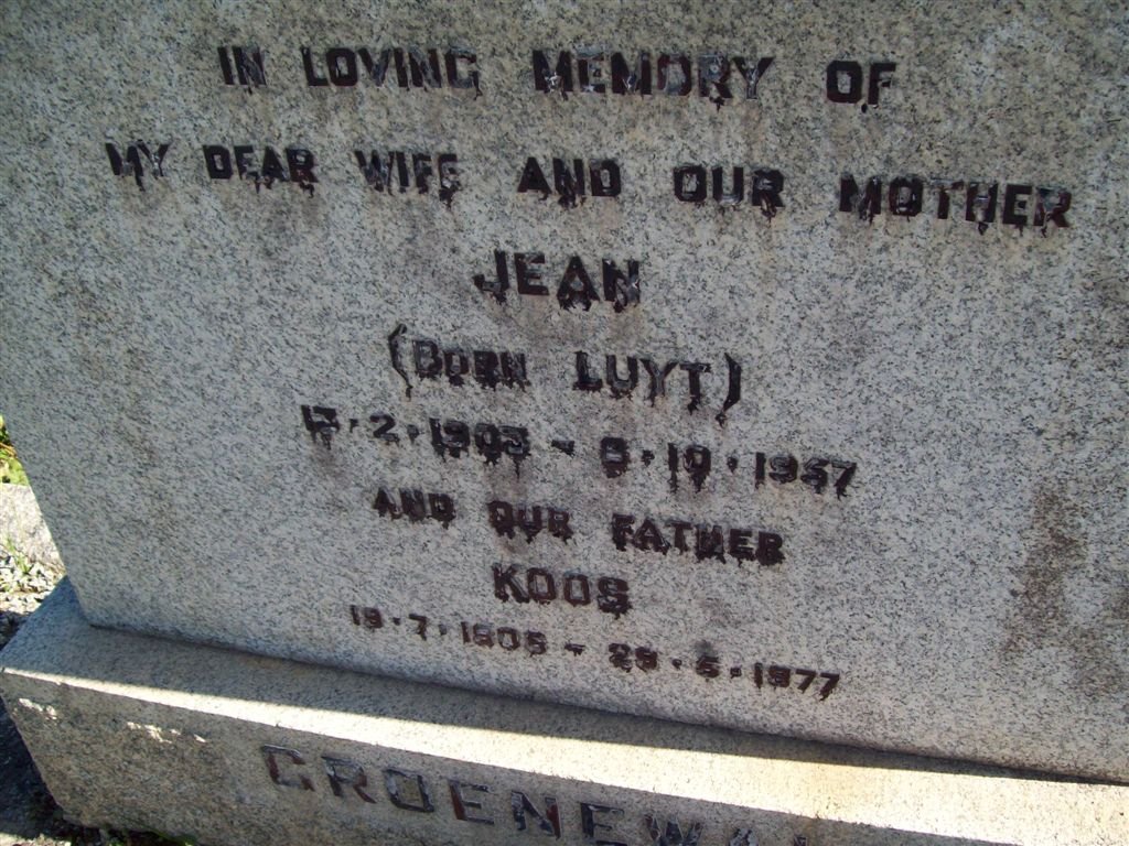 GROENEWALD Koos 1905-1977 &amp; Jean LUYT 1903-1957
