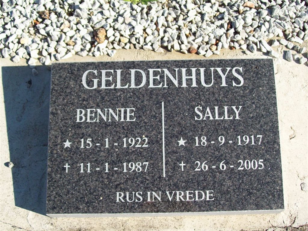 GELDENHUYS Bennie 1922-1987 &amp; Sally 1917-2005