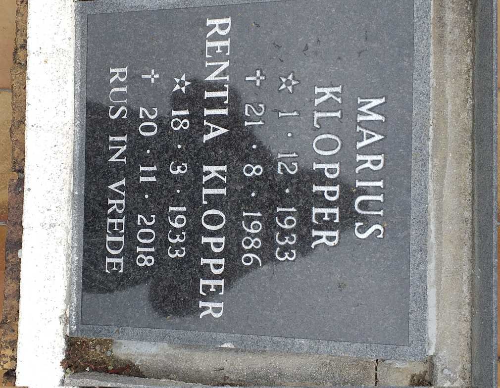 KLOPPER Marius 1933-1986 &amp; Rentia 1933-2018