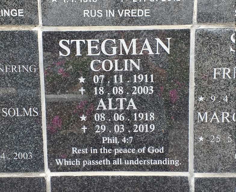 STEGMAN Colin 1911-2003 &amp; Alta 1918-2019