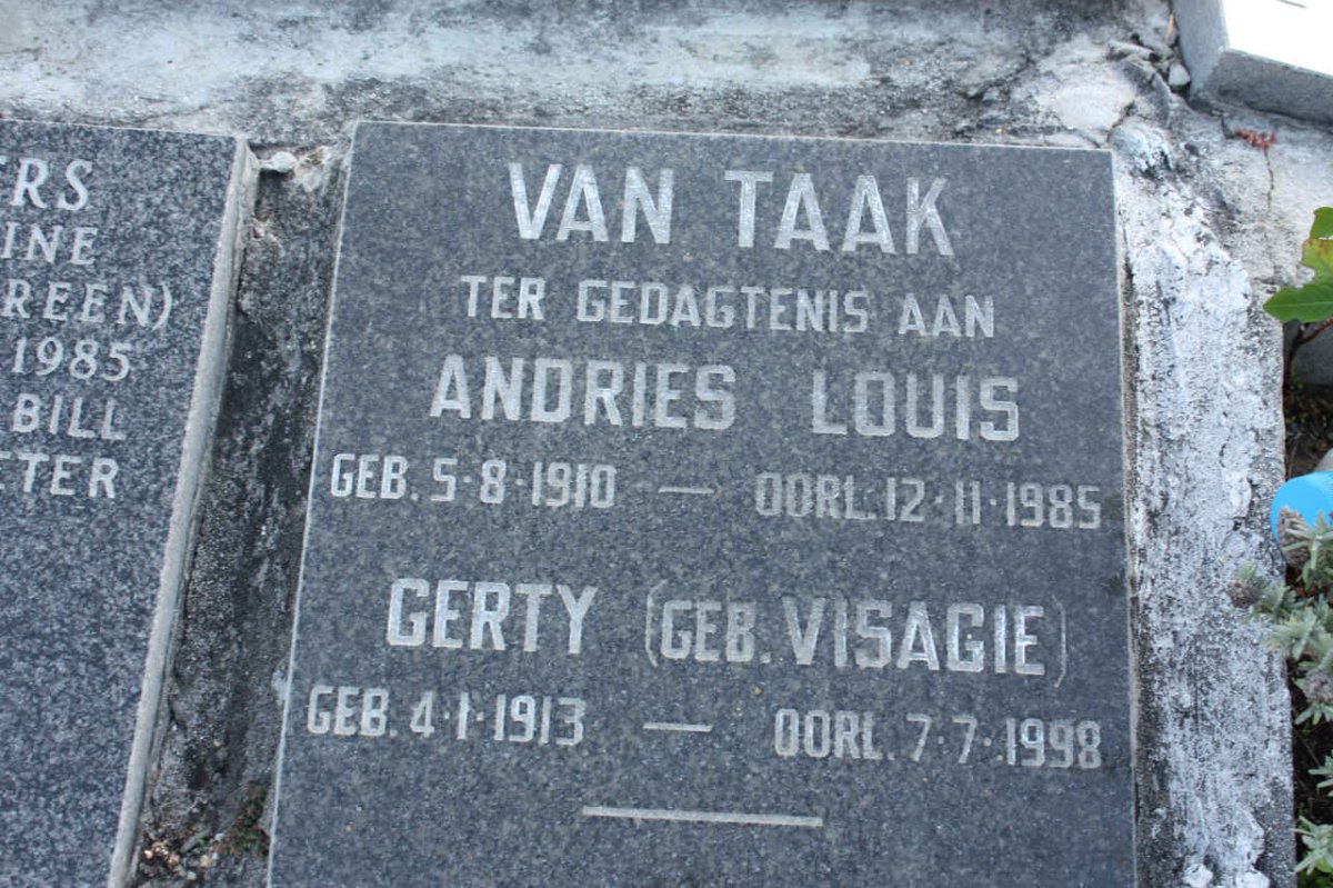 TAAK Andries Louis, van 1910-1985 &amp; Gerty VISAGIE 1913-1998