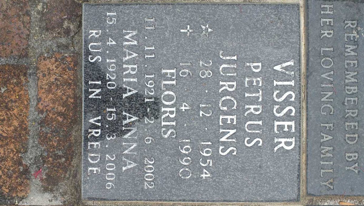 VISSER Petrus Jurgens 1954-1990 :: VISSER Floris 1921-2002 :: VISSER Maria Anna 1920-2006