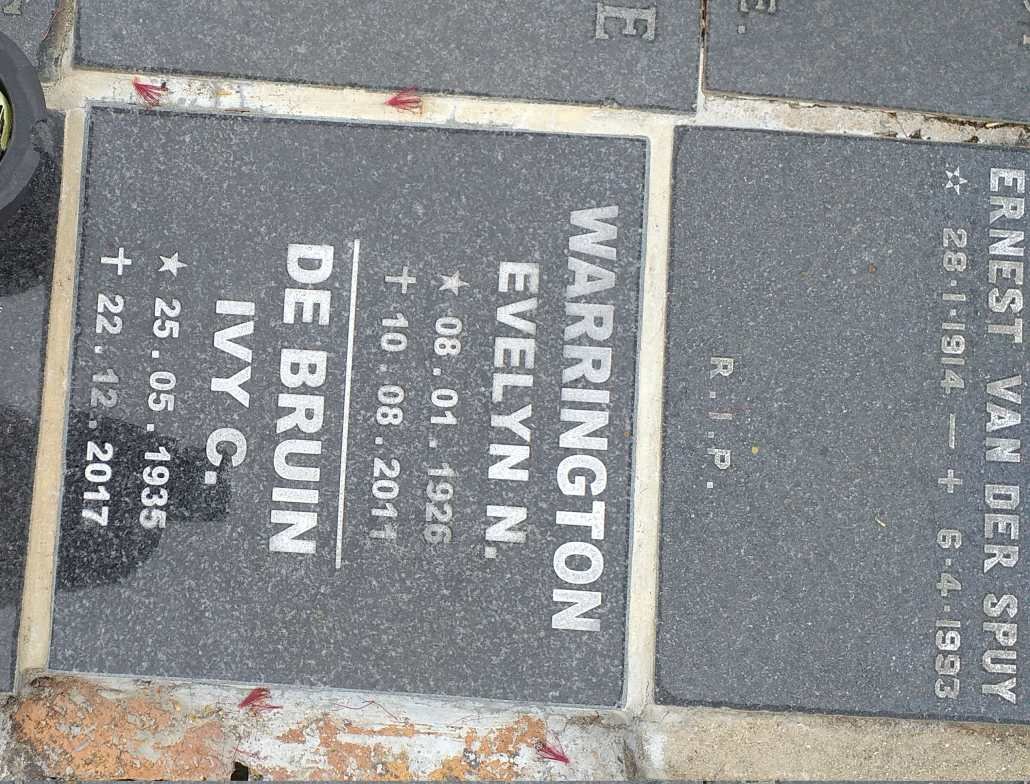 WARRINGTON Evelyn N. 1926-2011 :: DE BRUIN Ivy C. 1935-2017