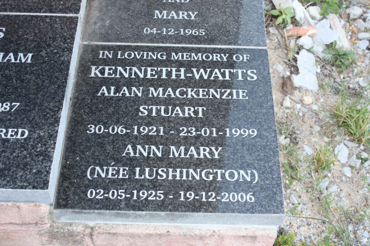 WATTS Alan Mackenzie Stuart, Kenneth 1921-1999 &amp; Ann Mary LUSHINGTON 1925-2006