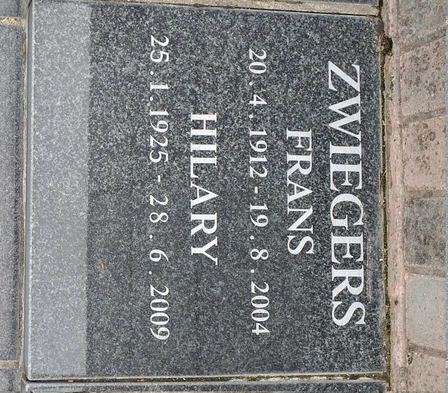 ZWIEGERS Frans 1912-2004 &amp; Hilary 1925-2009