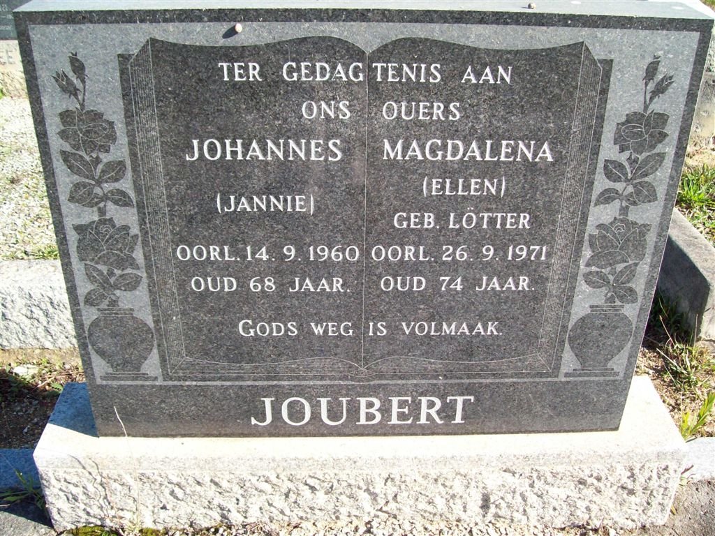 JOUBERT Johannes -1960 &amp; Magdalena LOTTER -1971