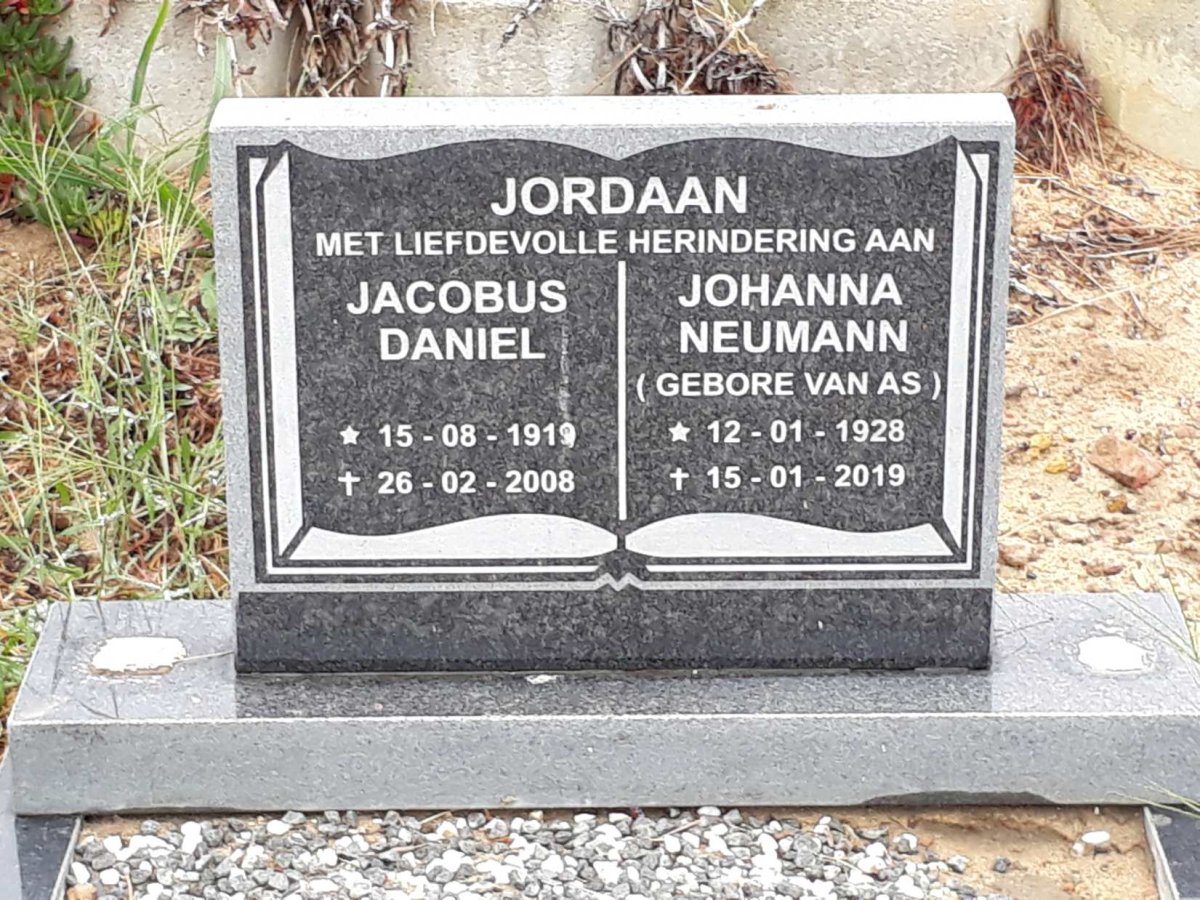 JORDAAN Jacobus Daniel 1919-2008 &amp; Johanna Neumann VAN AS 1928-2019
