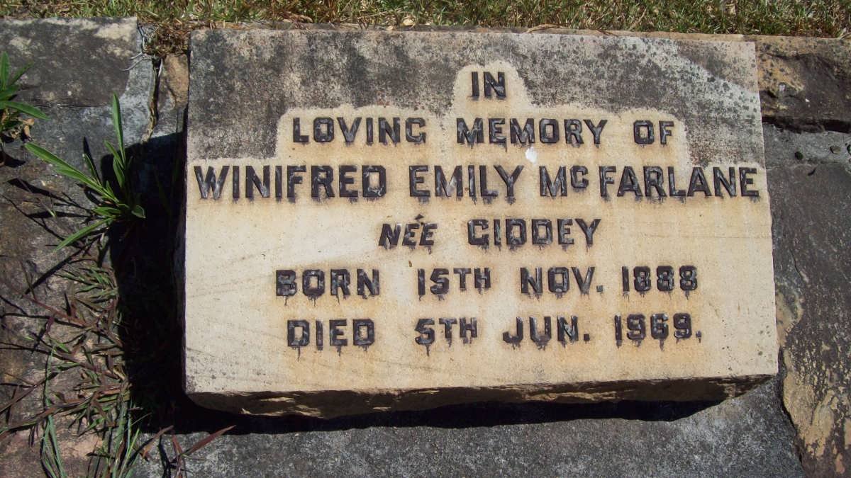 McFARLANE Winifred Emily nee GIDDEY 1888-1969
