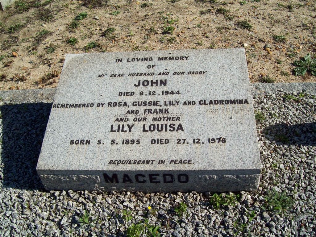 MACEDO John -1944 &amp; Lily Louisa 1895-1976