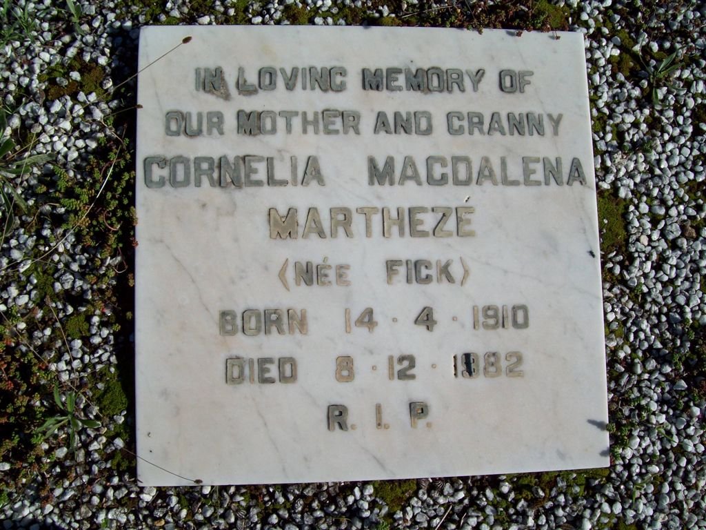 MARTHEZE Cornelia Magdalena nee FICK 1910-1982