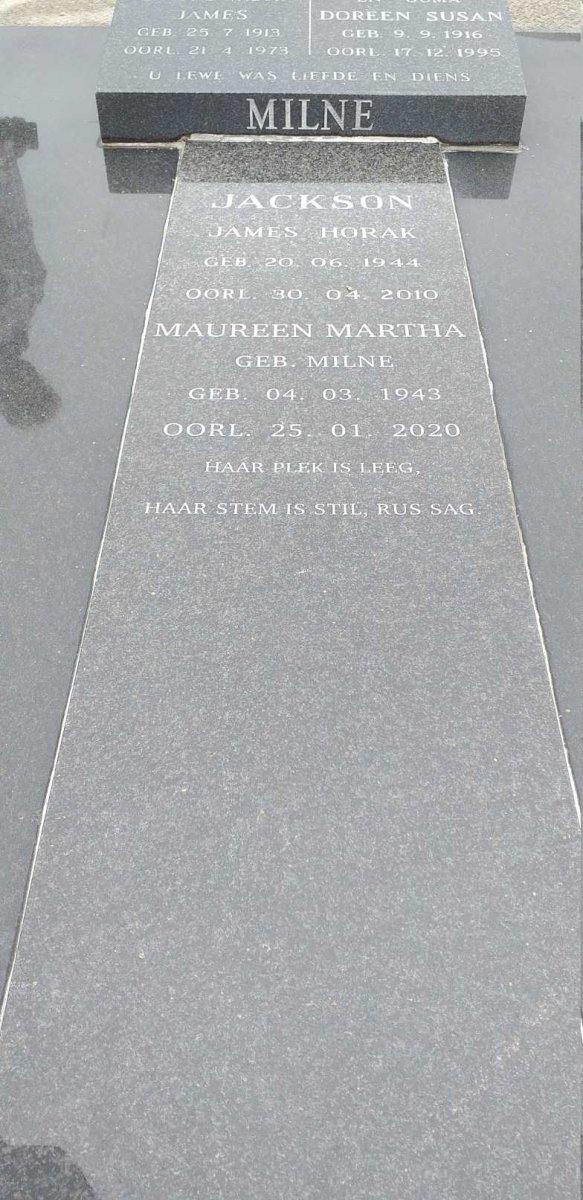 JACKSON James Horak 1944-2010 &amp; Maureen Martha MILNE 1943-2020