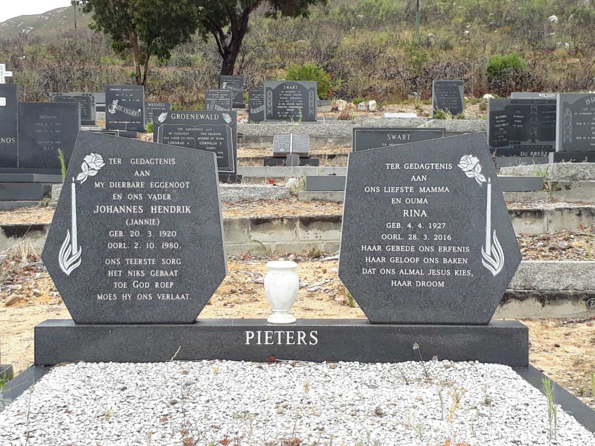 PIETERS Johannes Hendrik 1920-1980 &amp; Rina 1927-2016