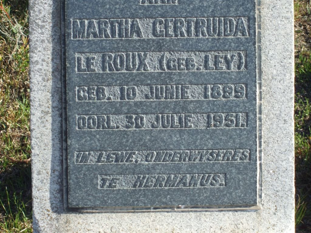 ROUX Martha Gertruida, le nee LEY 1899-1951
