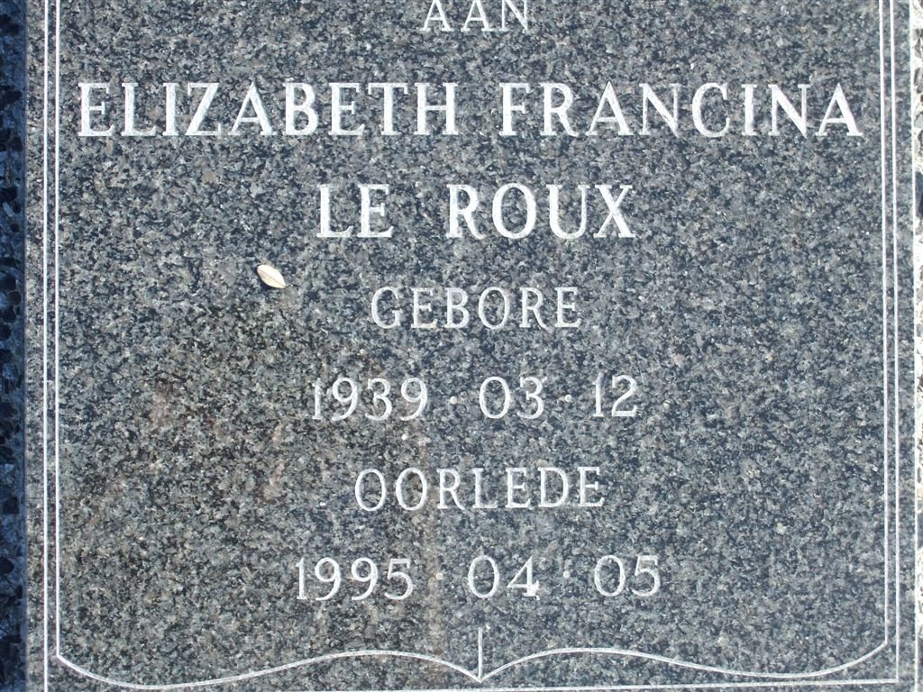 ROUX Elizabeth Francina, le 1939-1995