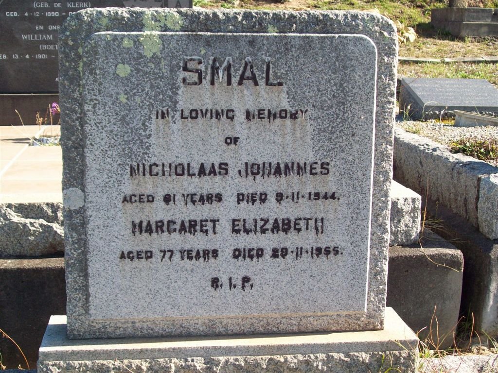 SMAL Nicholaas Johannes -1944 &amp; Margaret Elizabeth -1955