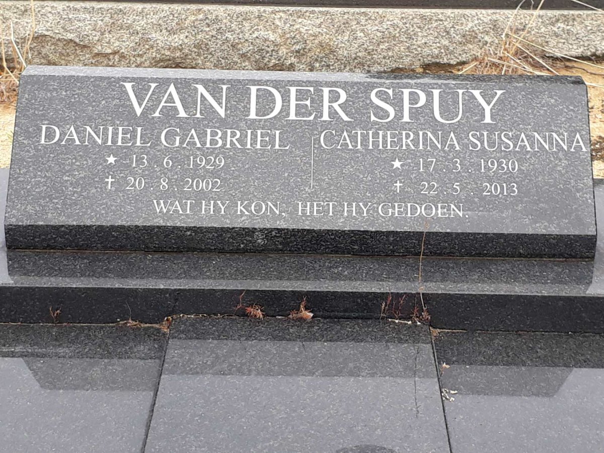 SPUY Daniel Gabriel, van der 1929-2002 &amp; Catherina Susanna 1930-2013