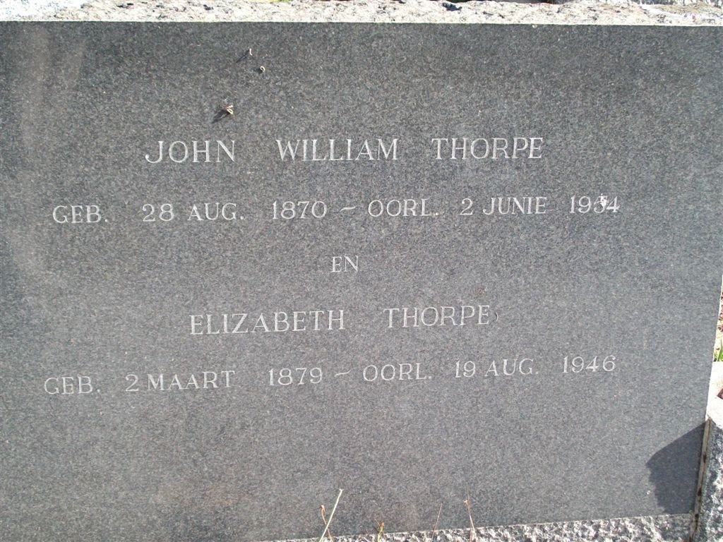 THORPE John William 1870-1954 &amp; Elizabeth 1879-1946