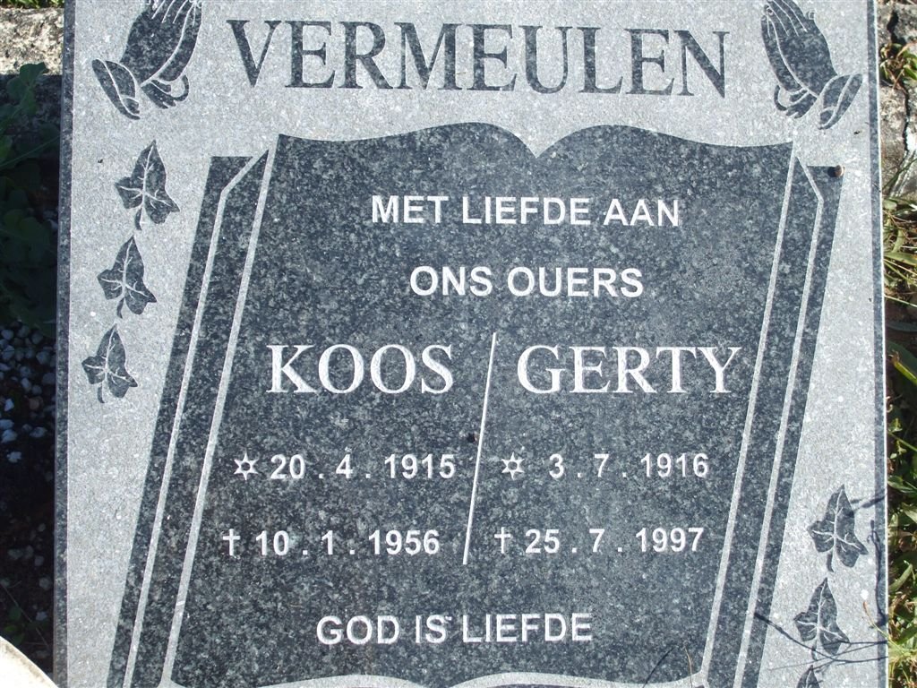 VERMEULEN Koos 1915-1956 &amp; Gerty 1916-1997