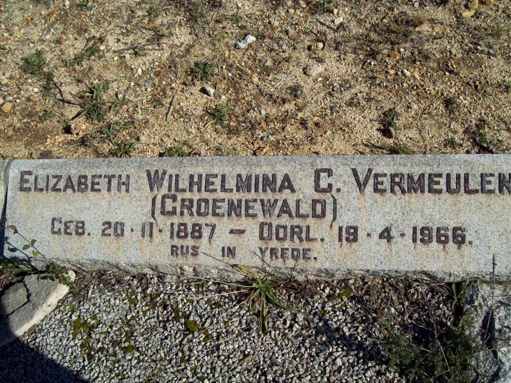 VERMEULEN Elizabeth Wilhelmina C. nee GROENEWALD 1887-1966