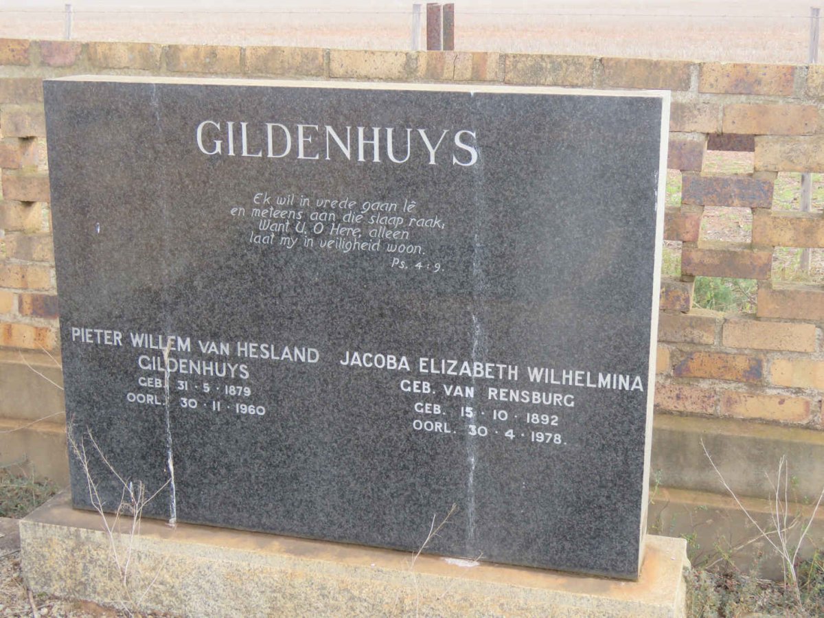 GILDENHUYS Pieter Willem van Hesland 1879-1960 &amp; Jacoba Elizabeth Wilhelmina VAN RENSBURG 1892-1978