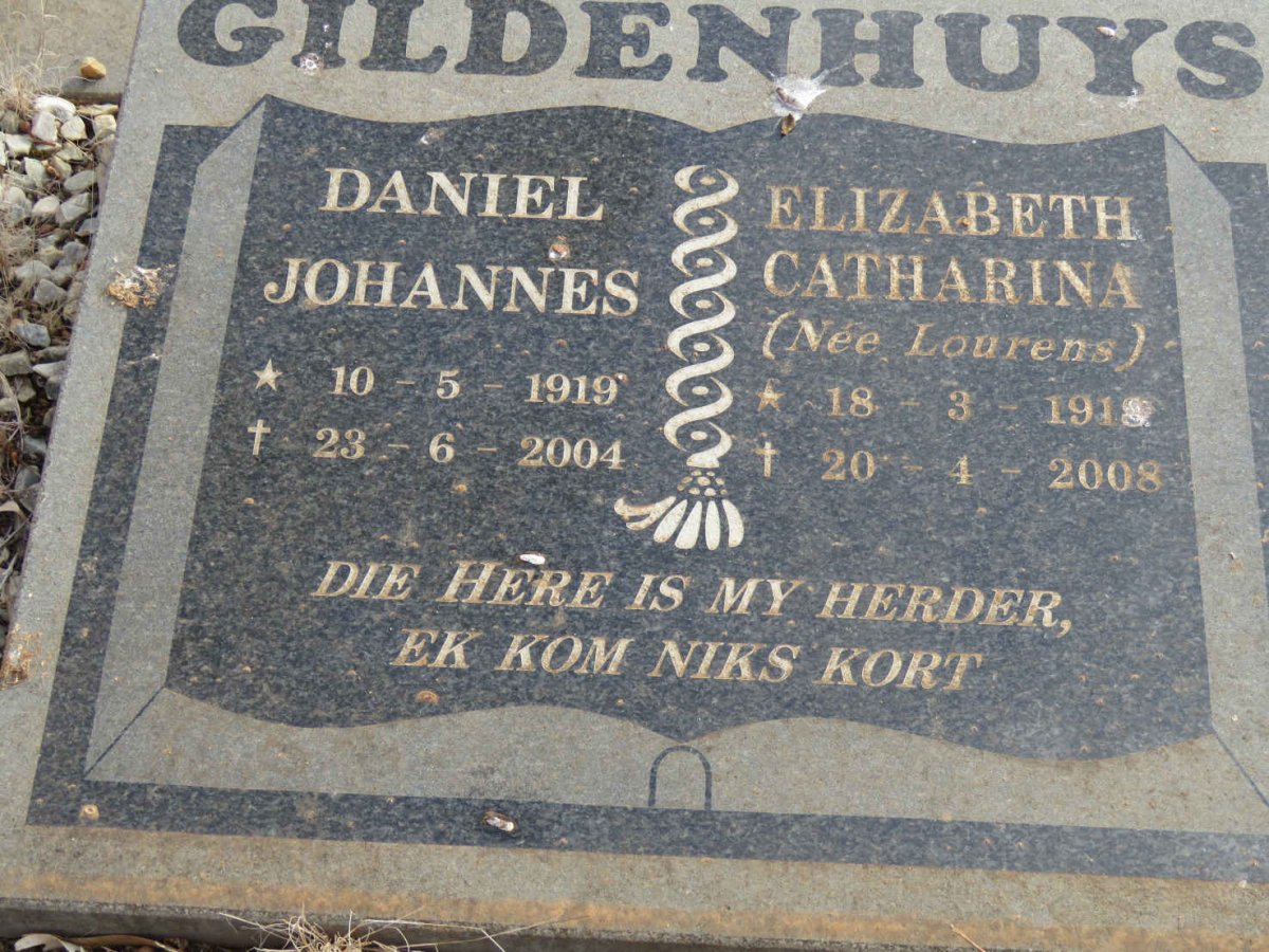 GILDENHUYS Daniel Johannes 1919-2004 &amp; Elizabeth Catharina LOURENS 191?-2008