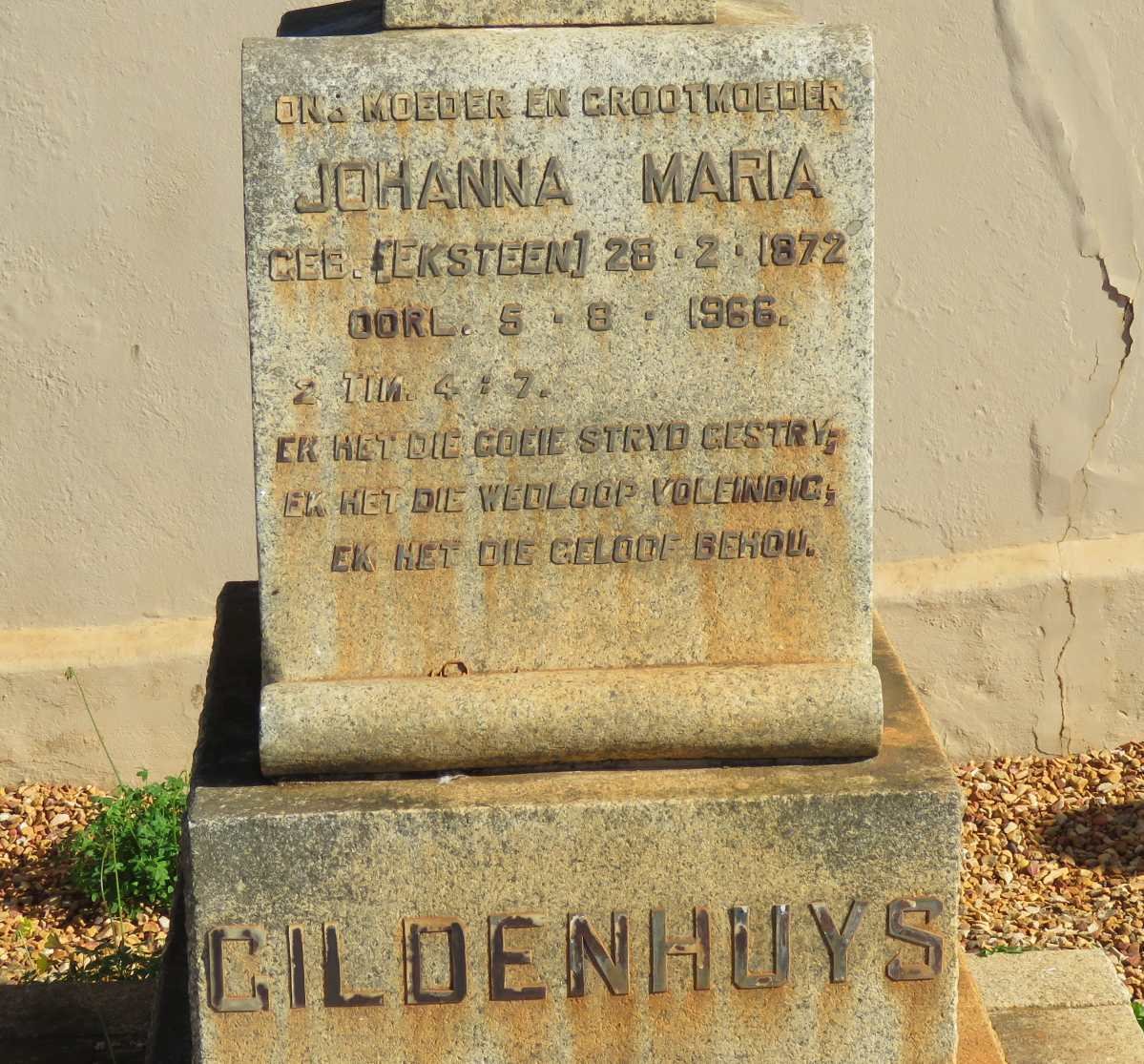 GILDENHUYS Johanna Maria nee EKSTEEN 1872-1966