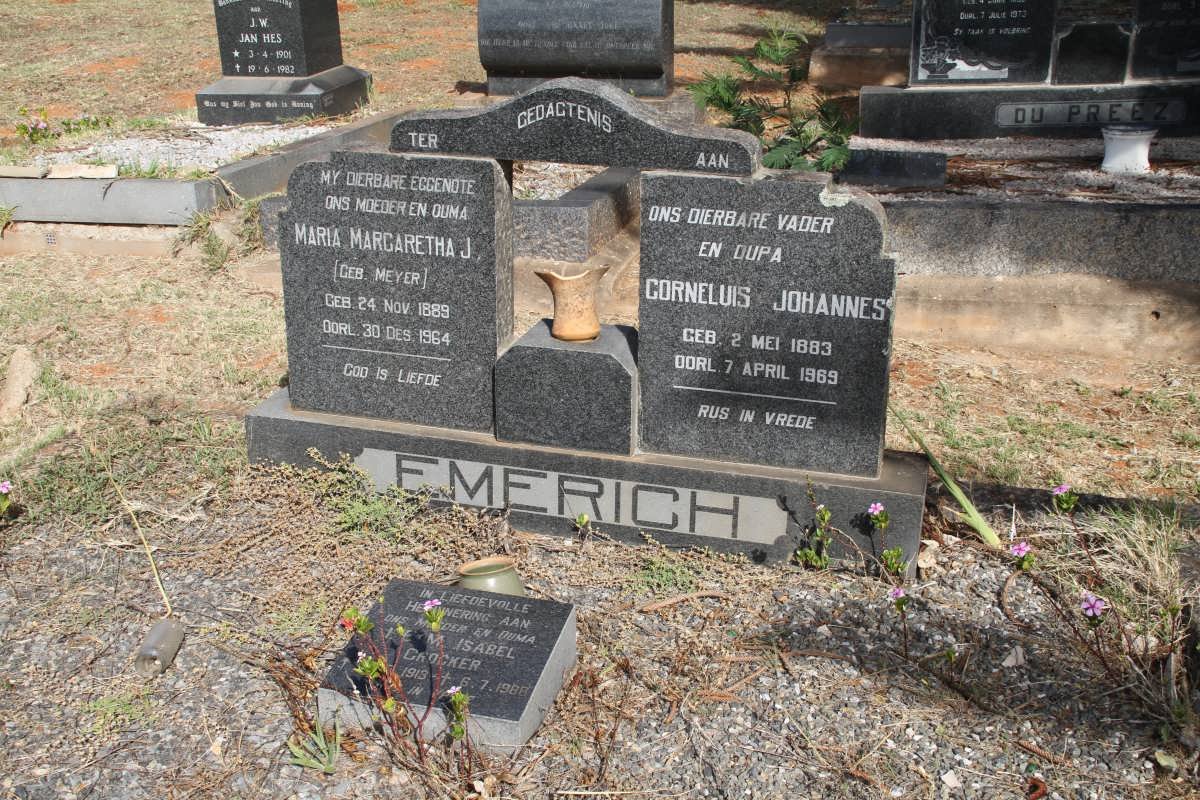 EMERICH Cornelius Johannes 1883-1969 &amp; Maria Margaretha J. MEYER 1889-1964 :: CROCKER I.E.M. Isabel 1913-1986