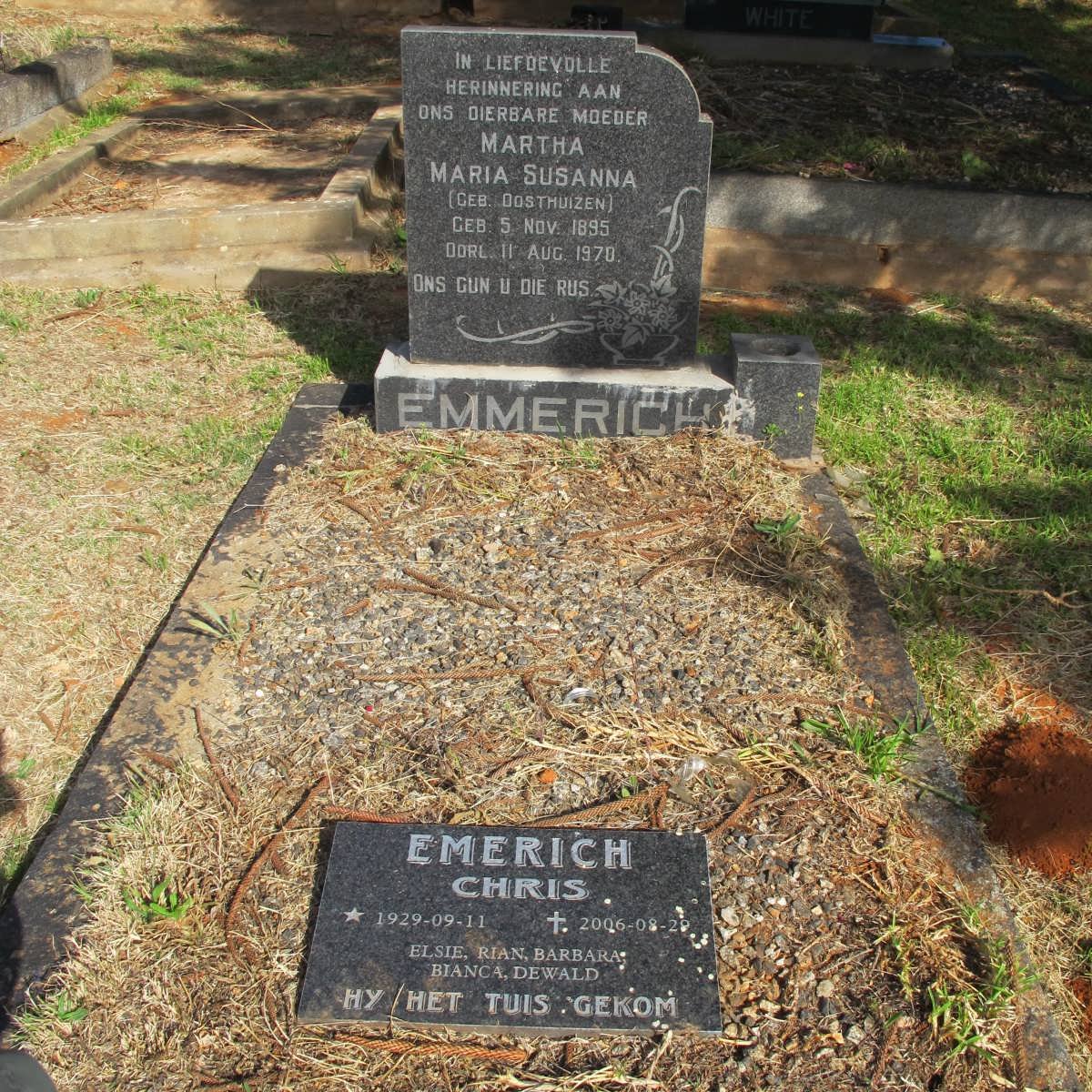 EMMERICH Martha Maria Susanna nee OOSTHUIZEN 1895-1970 :: EMMRICH Chris 1929-2006