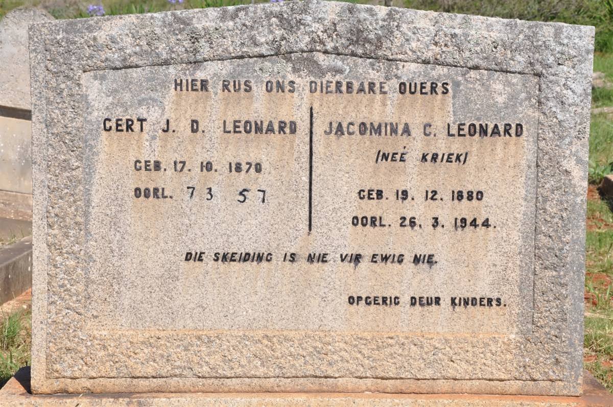LEONARD Gert J.D. 1870-1957 &amp; Jacomina C. KRIEK 1880-1944