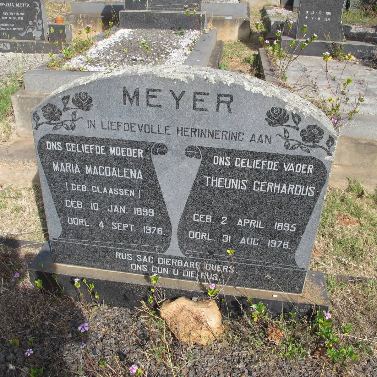 MEYER Theunis Gerhardus 1895-1976 &amp; Maria Magdalena CLAASSEN 1899-1976