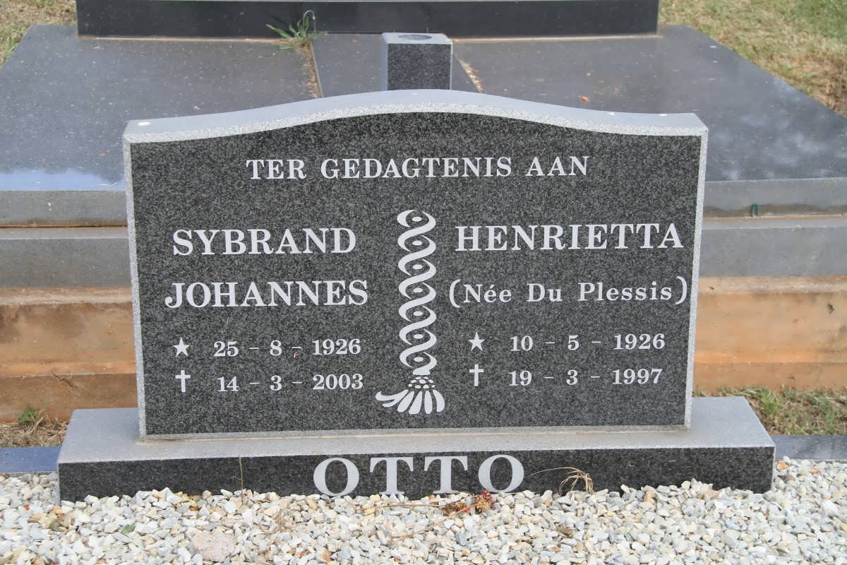 OTTO Sybrand Johannes 1926-2003 &amp; Henrietta DU PLESSIS 1926-1997