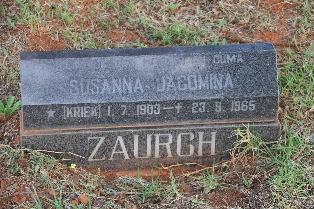 ZAURCH Susanna Jacomina nee KRIEK 1903-1965