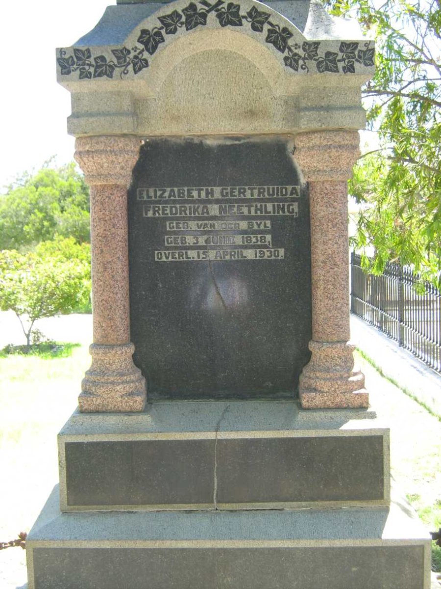 NEETHLING Elizabeth Gertruida Fredrika nee VAN DER BYL 1838-1930