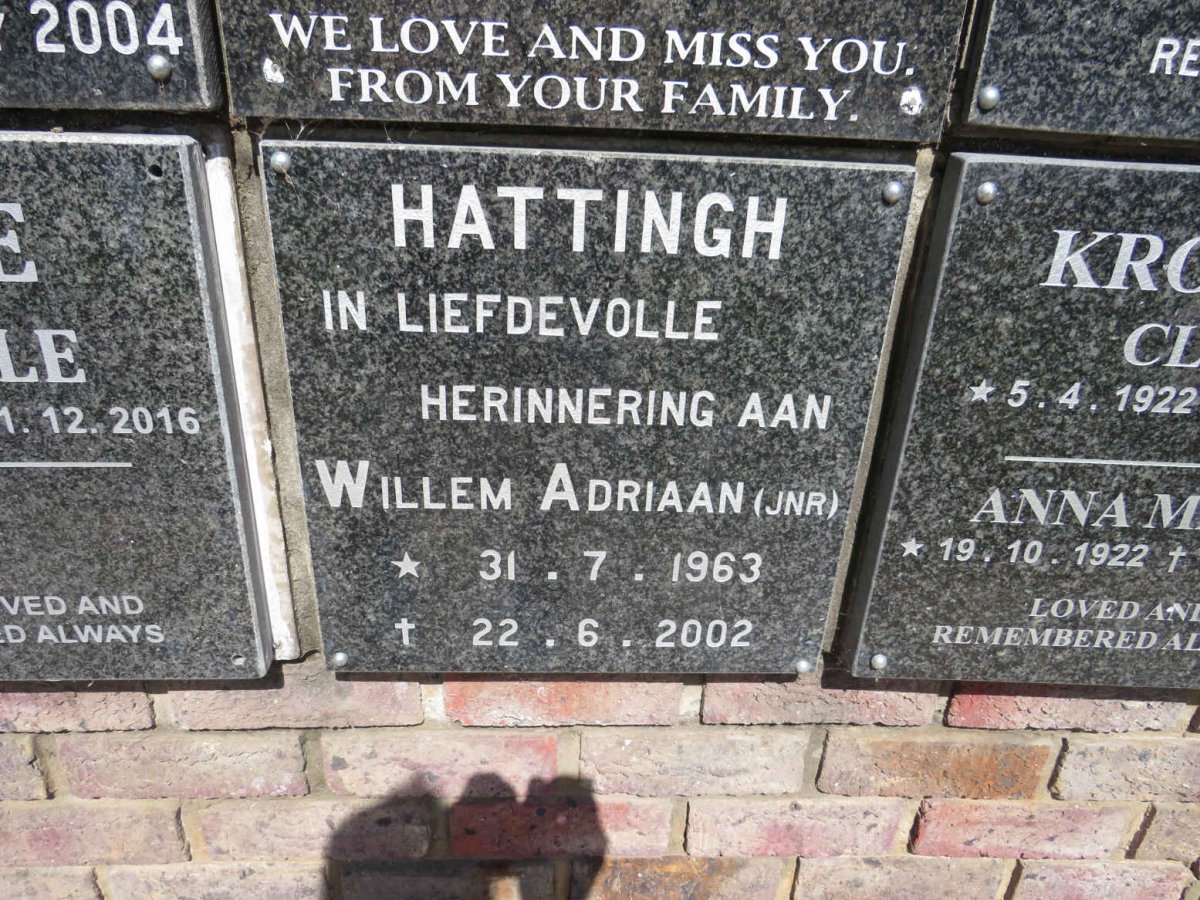 HATTINGH Willem Adriaan 1963-2002