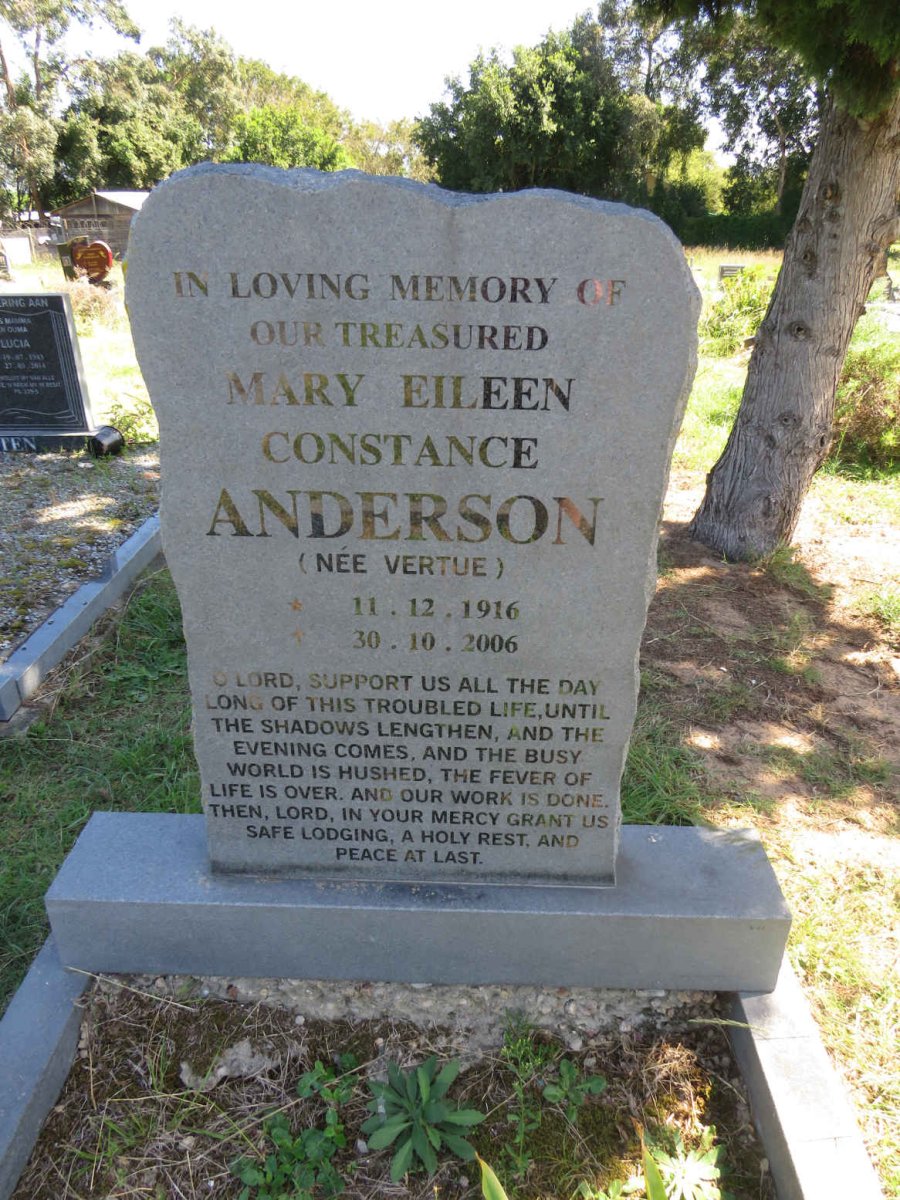 ANDERSON Mary Eileen Constance nee VERTUE 1916-2006