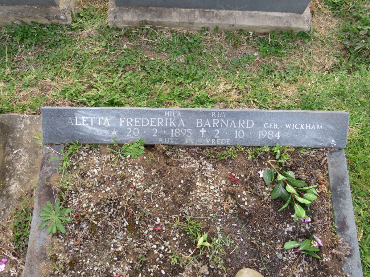 BARNARD Aletta Frederika nee WICKHAM 1895-1984
